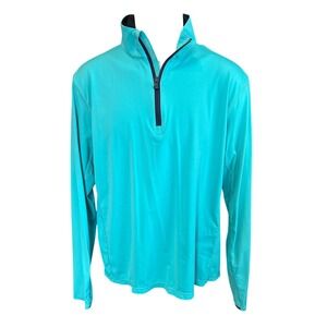 $135 Greyson Tate Mockneck Quarter-Zip Teal & Navy Pullover, Size Medium, Golf